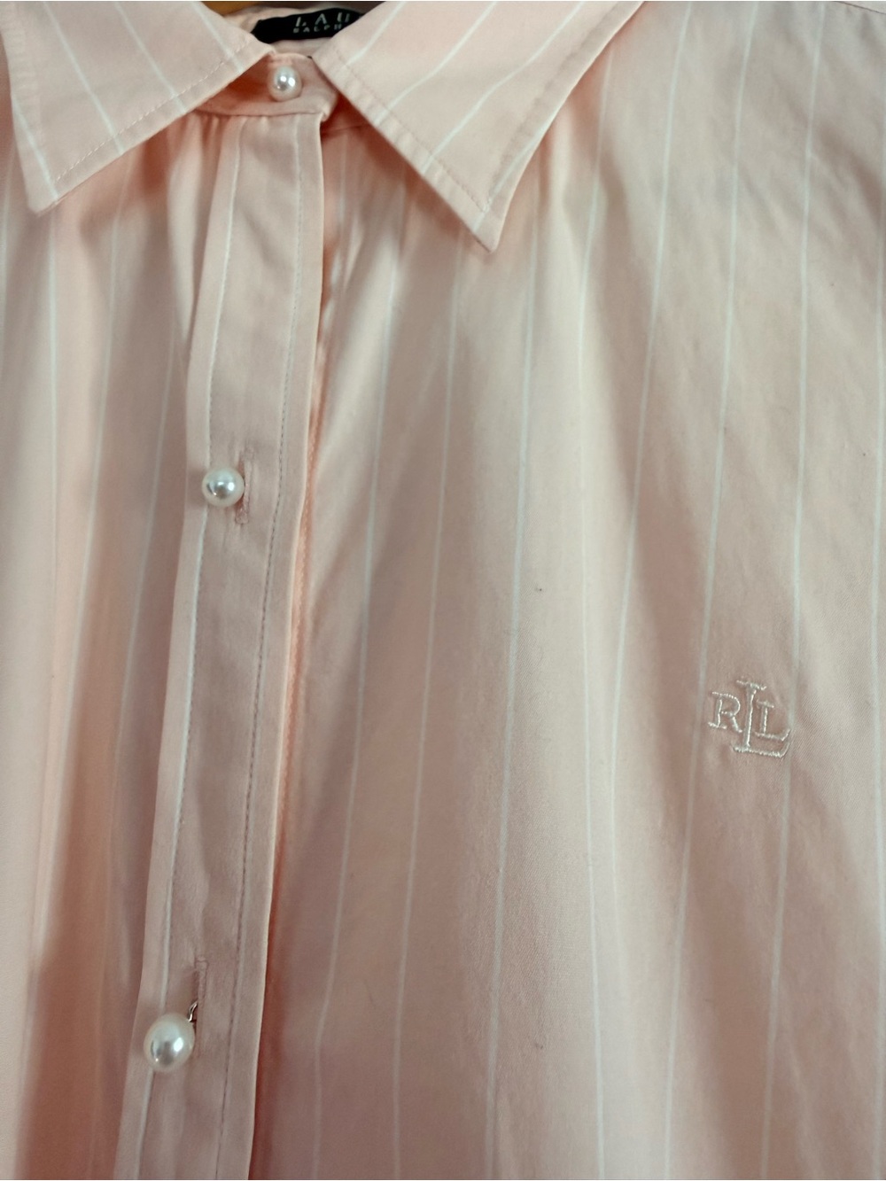 Lauren Ralph Lauren Pink Striped Button Down Shirt Size L Cotton Long Sleeve - Picture 4 of 7